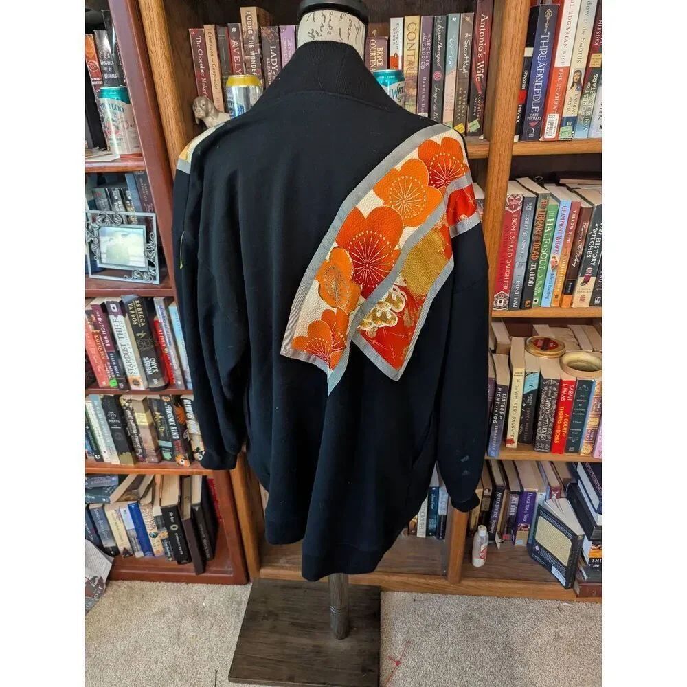 Vintage 80s Sachi New York Art Wear Kimono Jacket with Gold & Red Patchwork XL - Picture 2 of 6
